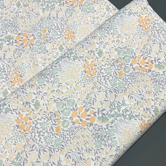 Sadie Floral in White on Eureka Jersey Knit, Sold by the Half Yard