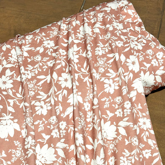 Taylor Floral on Mocha Peach on Pebble Stone Knit, Sold by the Half Yard