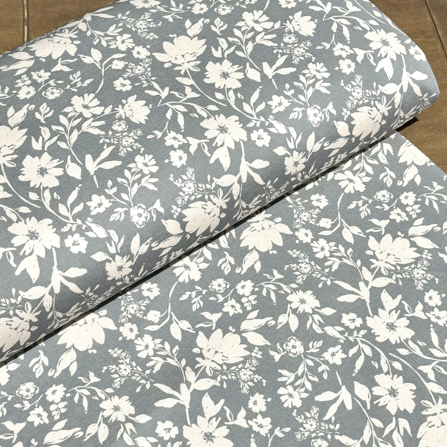Taylor Floral on Blue on Pebble Stone Knit, Sold by the Half Yard