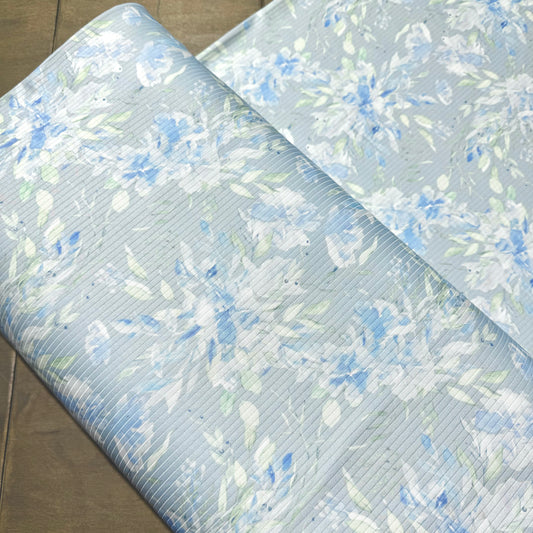 Madelyn Floral in Blue on Calgary Rib Knit, Sold by the Half Yard