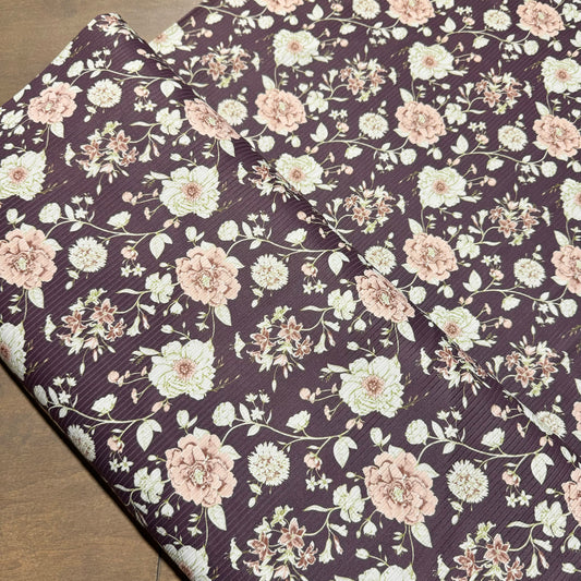 Ashley Floral in Plum on Unbrushed Rib Knit, Sold by the Half Yard