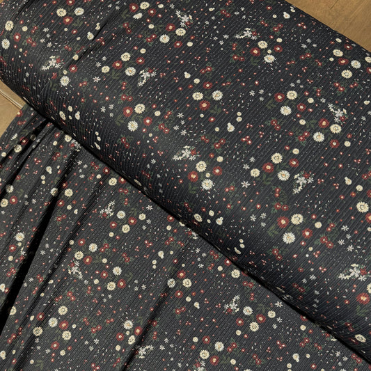 Yara Floral in Navy on Unbrushed Rib Knit, Sold by the Half Yard