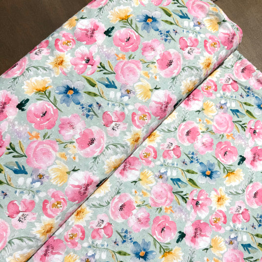 Addie Floral on Swiss Dot Knit, Sold by the Half Yard