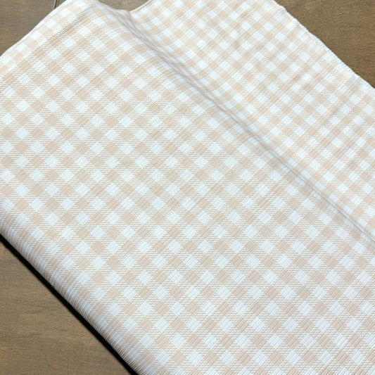 Gingham in Blush Pink on Unbrushed Rib Knit, Sold by the Half Yard
