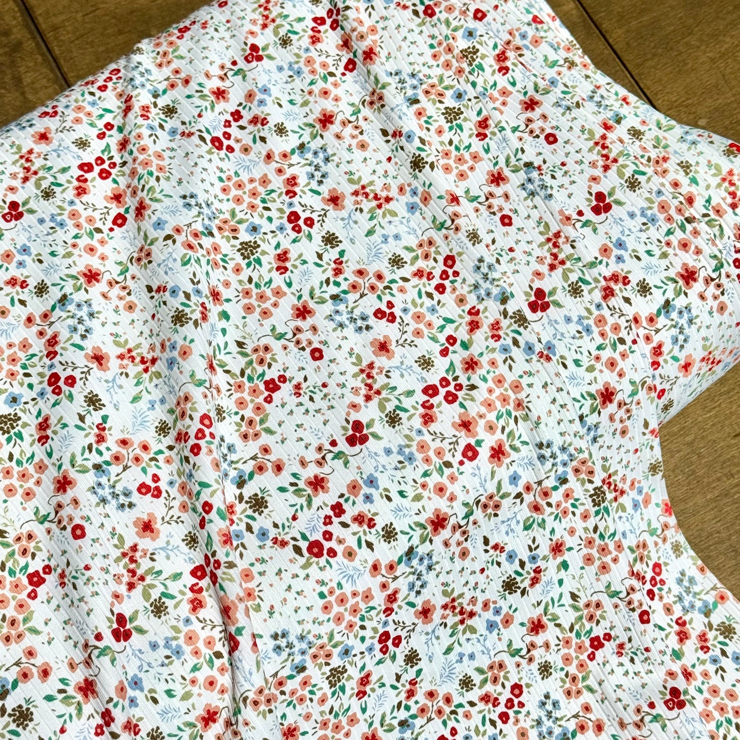 Juliette Floral in Red on Unbrushed Rib Knit, Sold by the Half Yard
