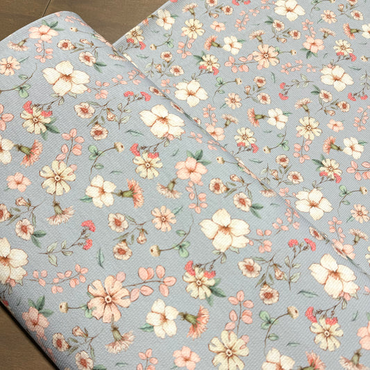 Annaleise Floral in Blue on Pebble Stone Knit, Sold by the Half Yard