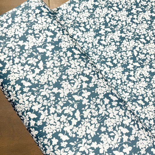 Taya Floral in Teal on Calgary Rib Knit, Sold by the Half Yard
