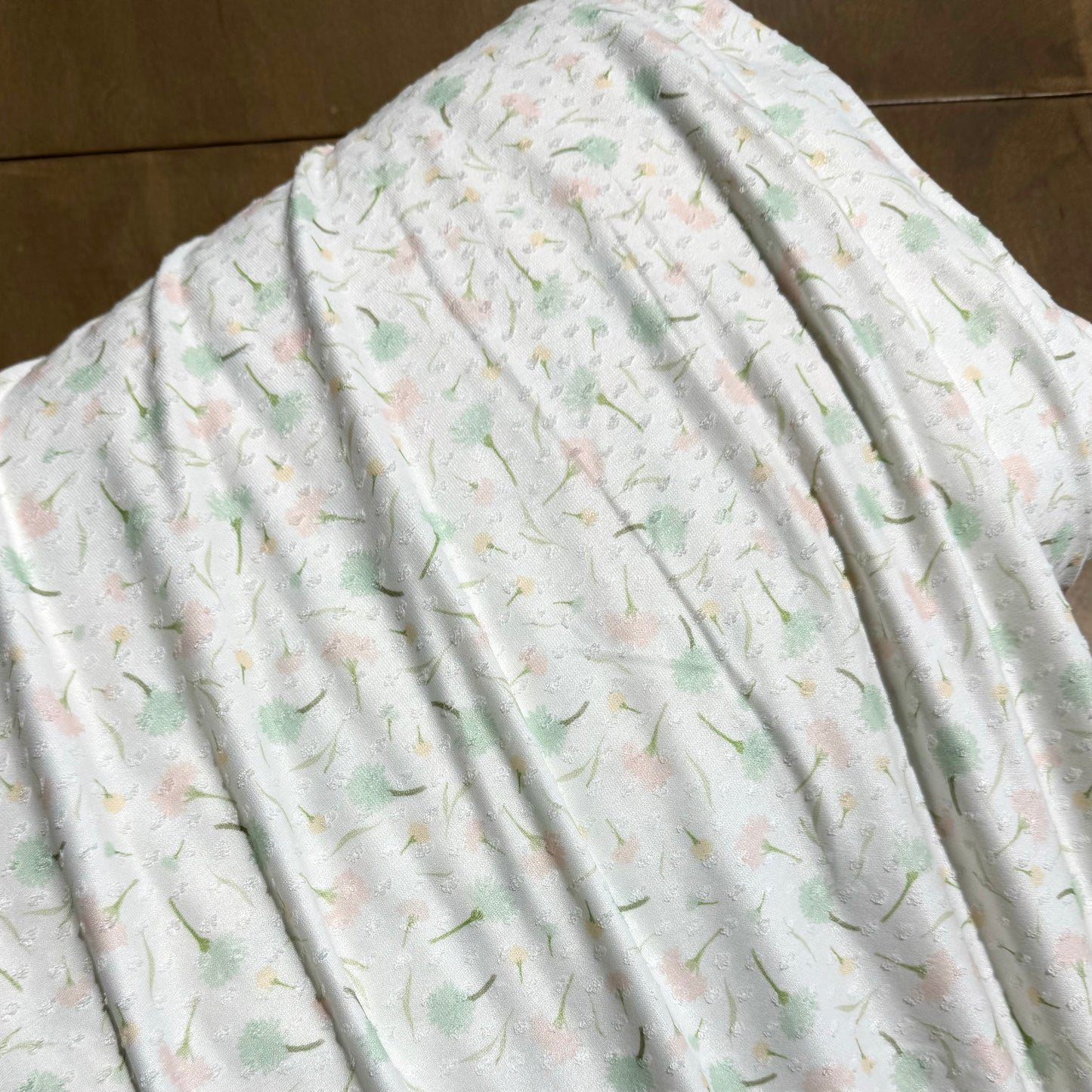 Harriet Floral in White on Swiss Dot Knit, Sold by the Half Yard
