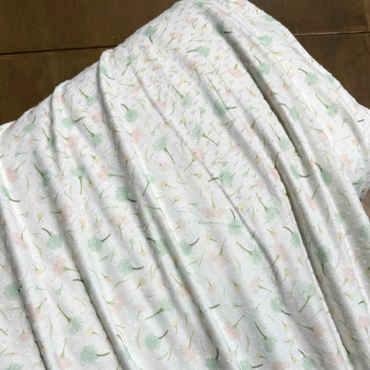 Harriet Floral in White on Swiss Dot Knit, Sold by the Half Yard