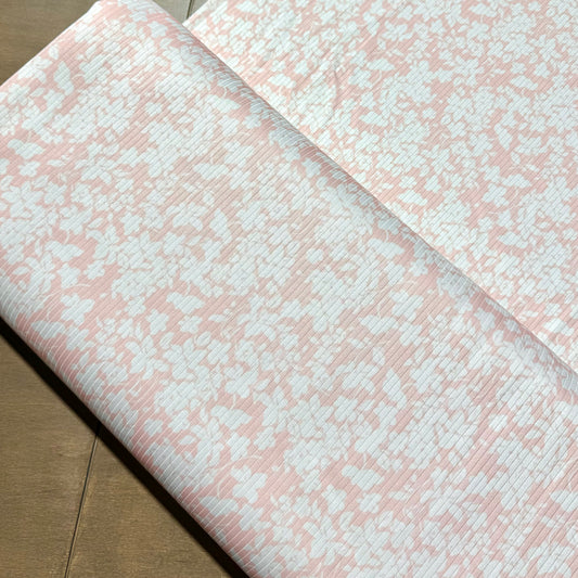 Taya Floral in Pink on Calgary Rib Knit, Sold by the Half Yard