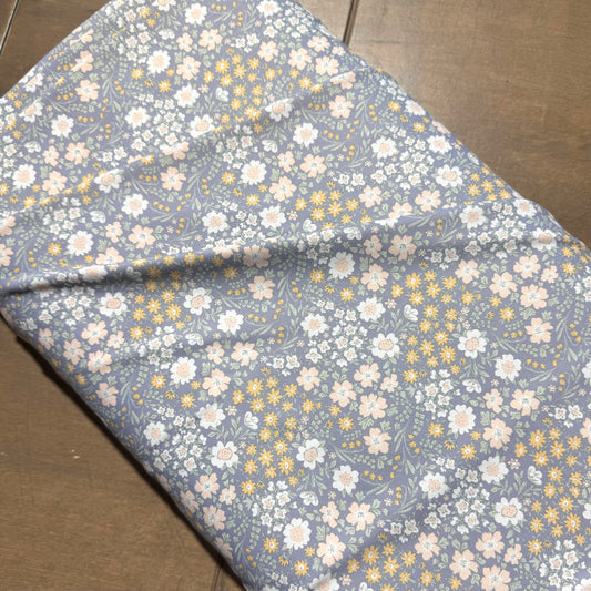 Emmie Floral in Blue on Eureka Jersey Knit, Sold by the Half Yard