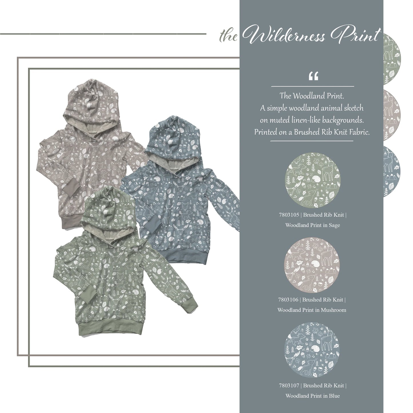 Woodland Print in Mushroom on Brushed Rib Knit, Sold by the Piece