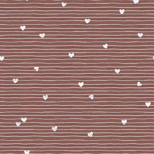 Line Hearts in Mauve on Imitation Cotton Jersey Knit, Sold by the Half Yard