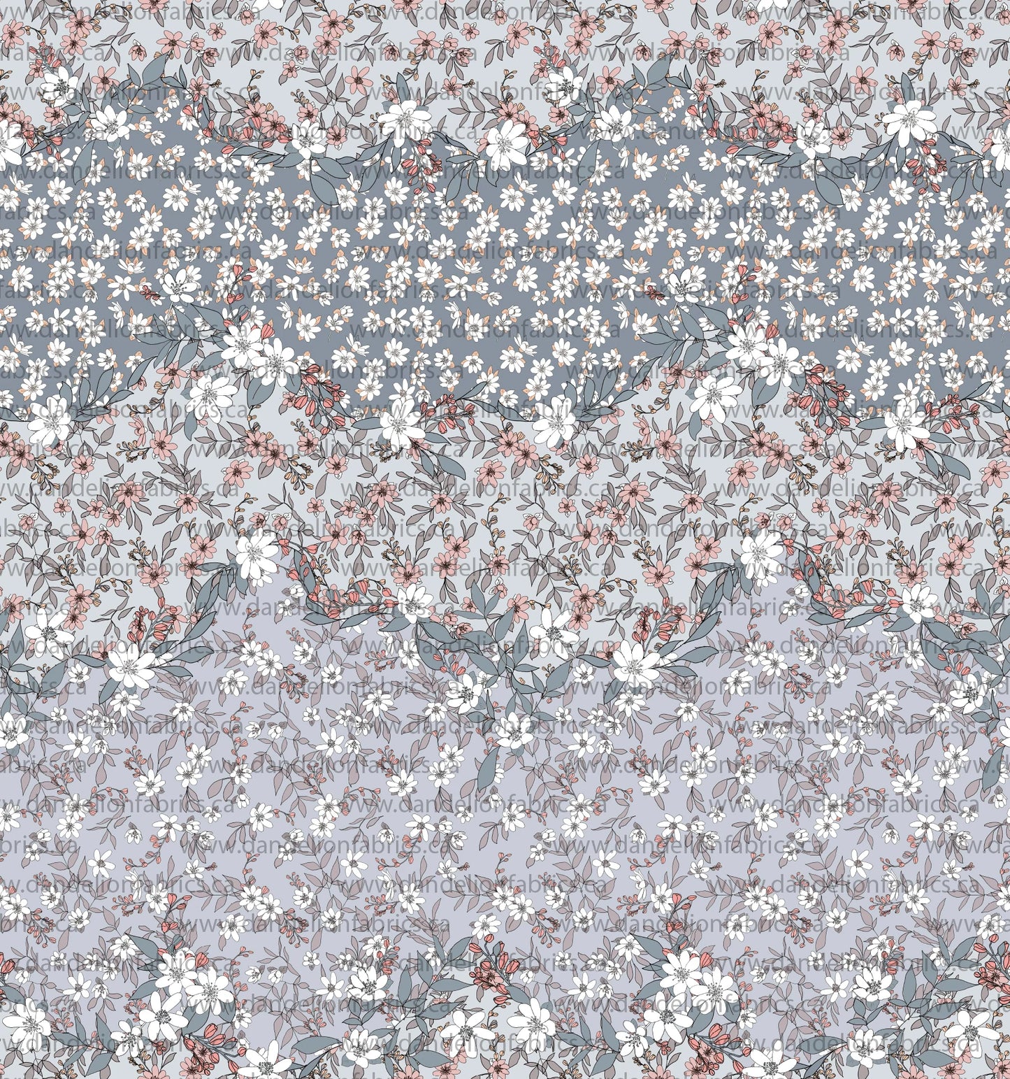 London Floral Toss in Blue on Unbrushed Rib Knit, Sold by the Half Yard