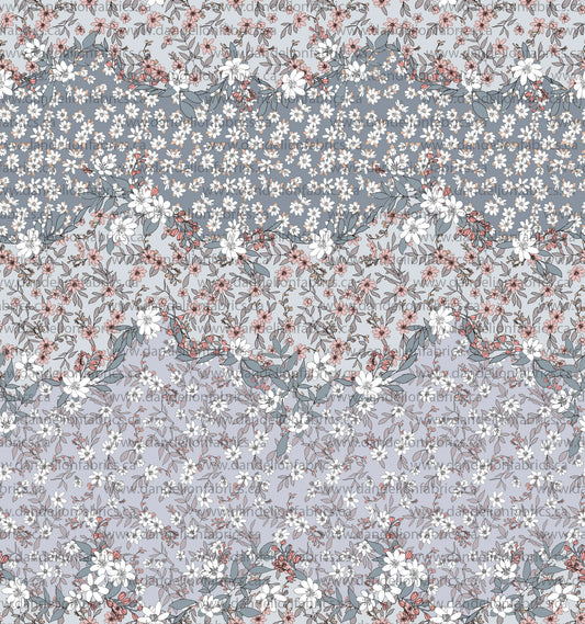 London Floral Toss in Blue on Unbrushed Rib Knit, Sold by the Half Yard