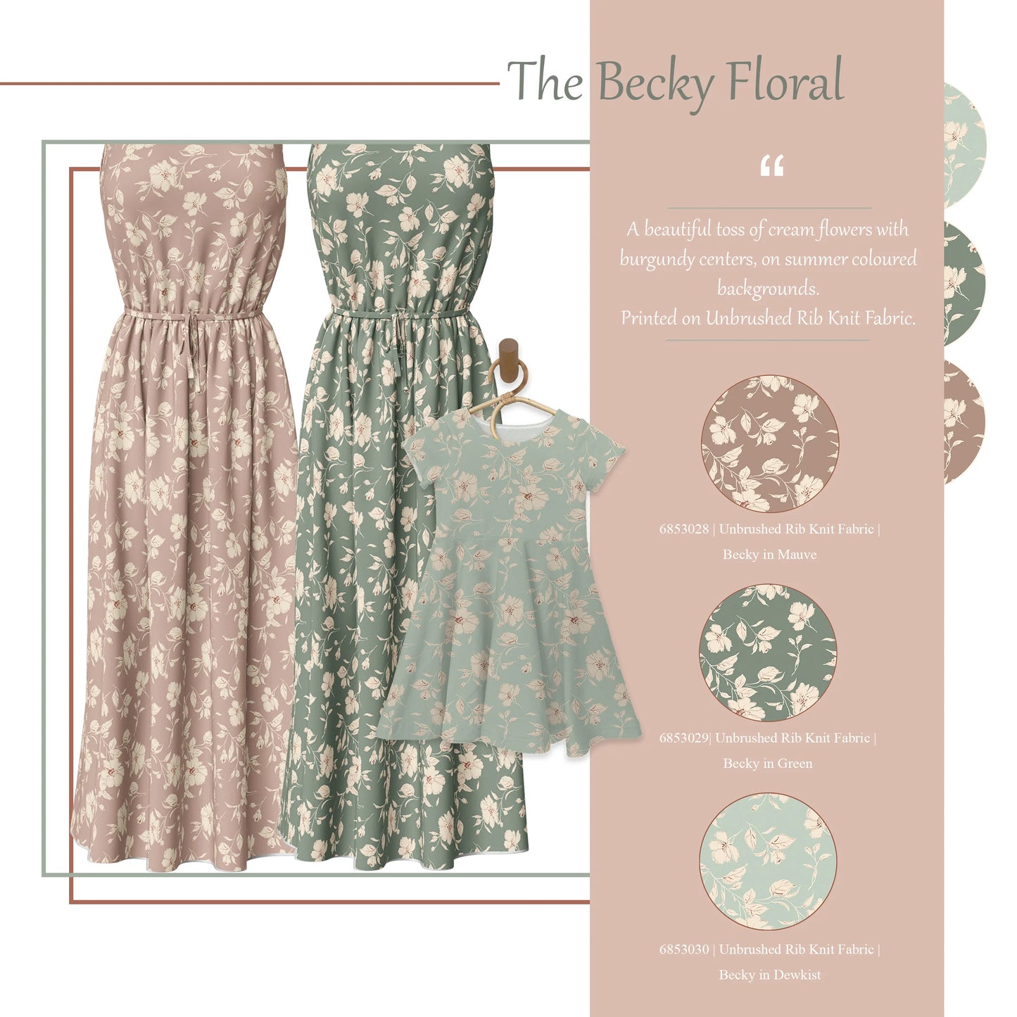 Becky Floral in Dewkist on Unbrushed Rib Knit, Sold by the Half Yard